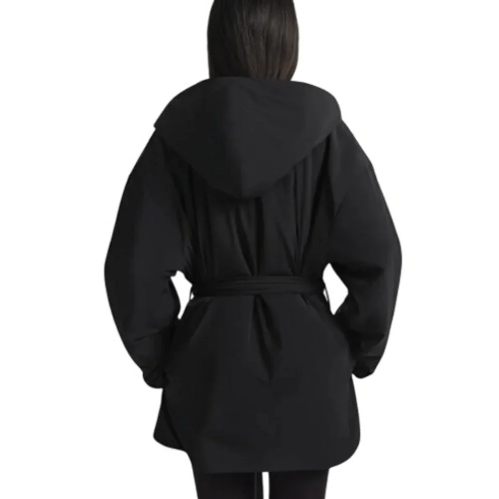 Skims Woven Nylon Hooded Wrap Coat LS-LSL-10423W Obsidian Medium